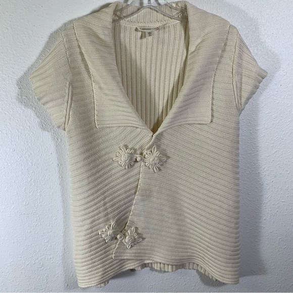 ColdWater Creek Women’s Cream Ivory Cotton Acrylic Blend Knit Short Sleeve Card - Picture 5 of 5